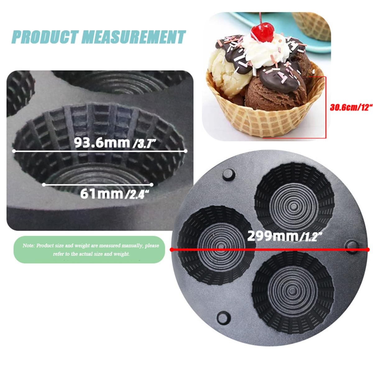 Macchina per waffle e coni gelato elettrica da 1600 W con rivestimento antiaderente in acciaio inox, temperatura e tempo regolabili.