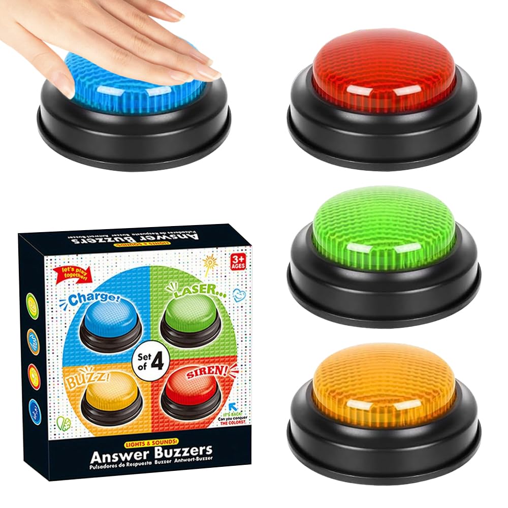 Answer Buzzers, 4 Piezas Zumbadores De Respuesta, Pulsadores De Colores Juego, Zumbador De Respuesta para Clases con Aula, Botones de Respuesta, Accesorio para Actividades En Clase