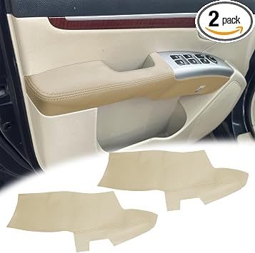 2PCS Front Door Panel Armrest Cover Replacement Compatible with Hyundai Santa Fe 2006-2012 Left and Right Leather Arm Rest Replaced Skin Upholstery Beige Only Leather Part