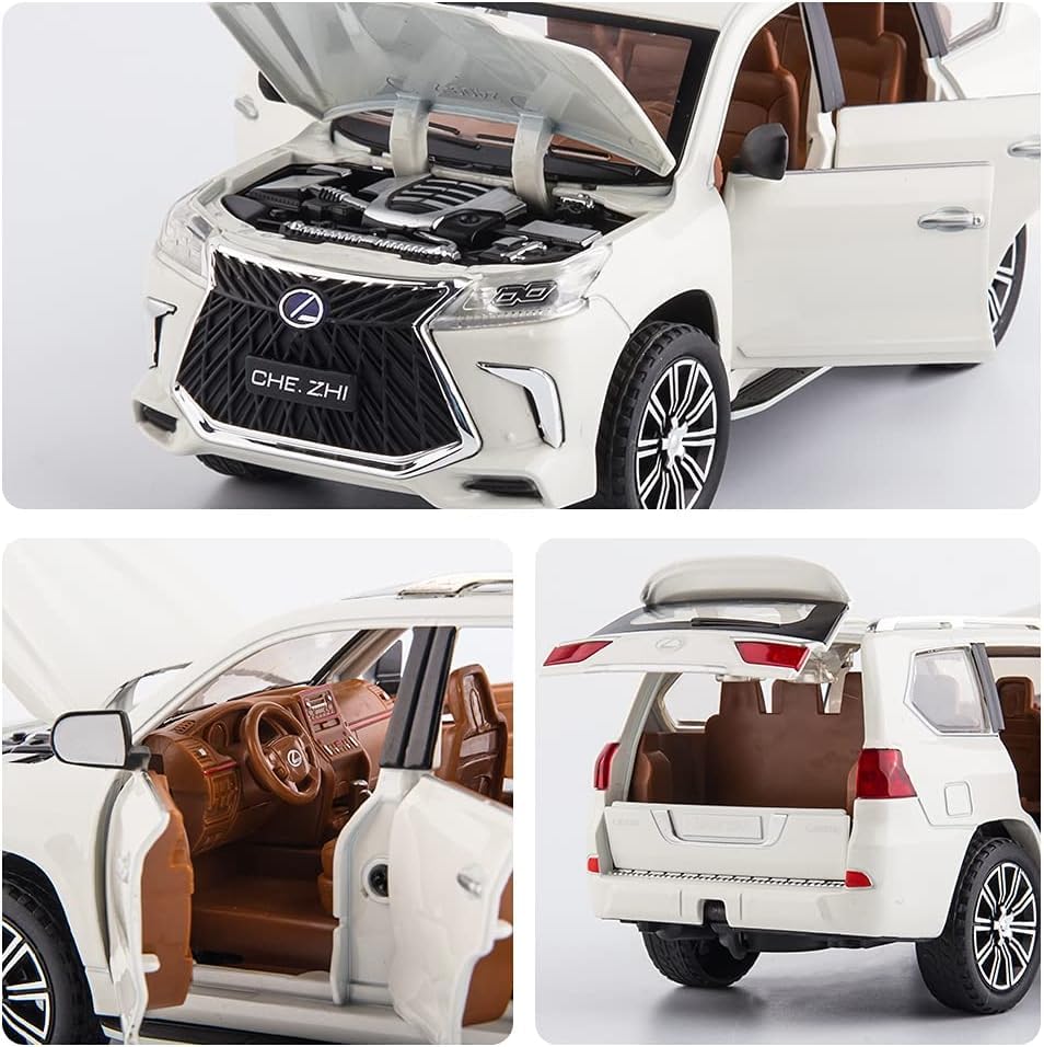 Image of 1:24 Lexus 570 Off-Road Luxury SUV Model Diecast Car, Zinc Alloy Pull Back Toy with Sound & Light, for Kids Boys & Girls (White)