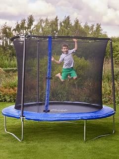 Sportspower Bounce Pro Kids Outdoor Trampoline with Enclosure Net and Protective frame Pad, Garden Trampoline constructed from Galvanised steel, 8ft, 10ft, 12ft - Blue