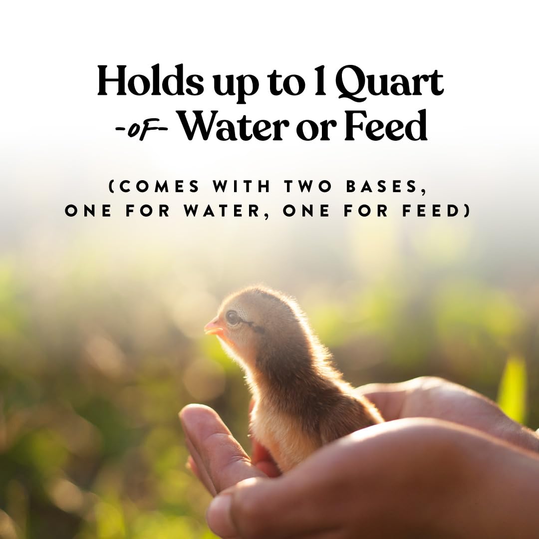 Harris Farms Chick Drinker and Feeder Bundle Kit – Contains 1 Screw on Chick Feeder Base and 1 Screw on Chick Drinker Base – 2 QT Plastic Jars – Made from BPA Plastic – Easy to Clean