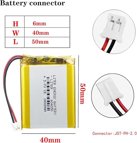 Miniatura 5 de Liter energybattery 3.7V Lipo Batería 1800mAh Batería recargable de polímero de iones de litio 604050 con conector JST
