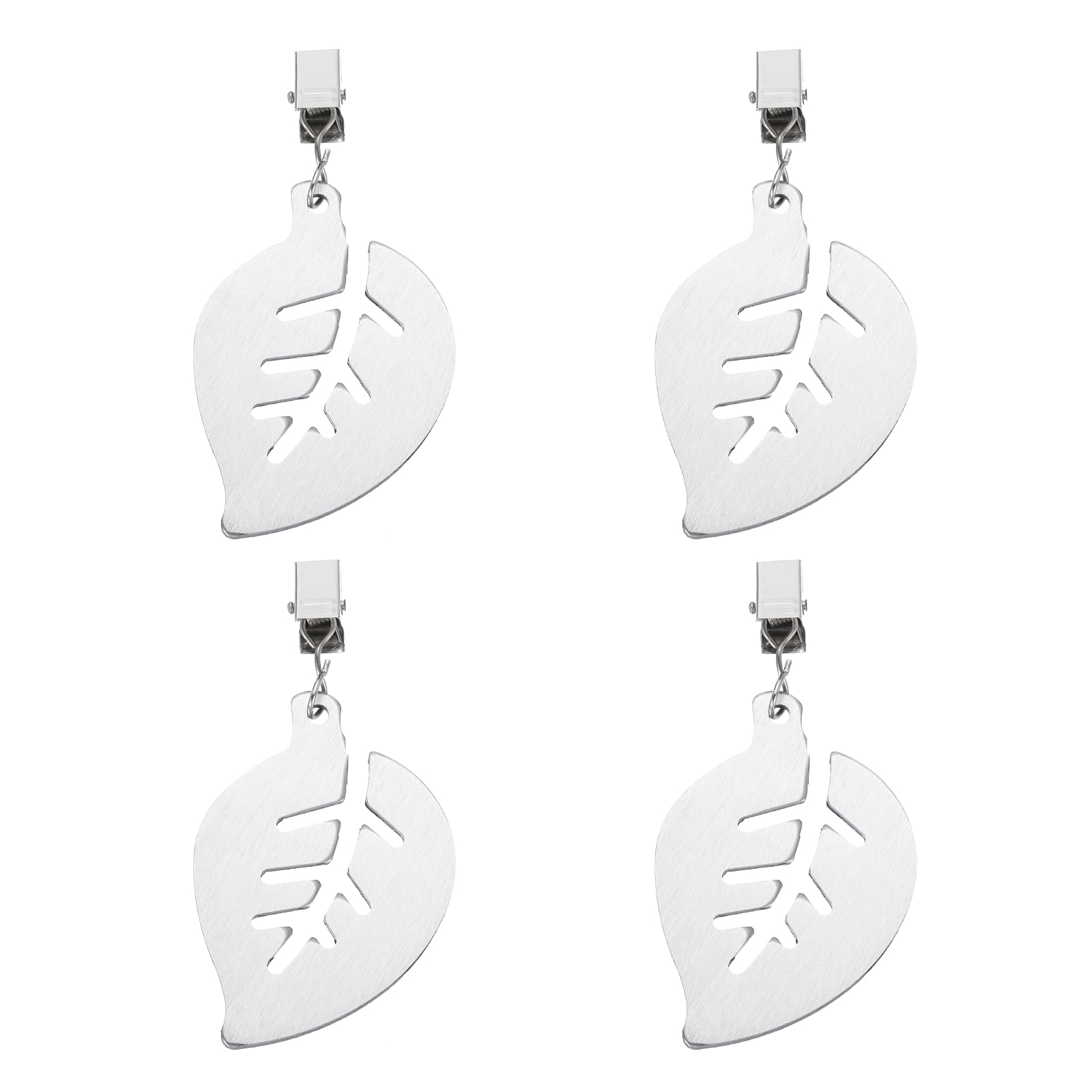 sourcing map 4Pcs Tablecloth Weights, Stainless Steel Table Cover Weights with Metal Clips, Leaf Shape Tablecloth Pendant 7 x 5cm for Outdoor Picnic Garden Table Decoration, Silver — image 1