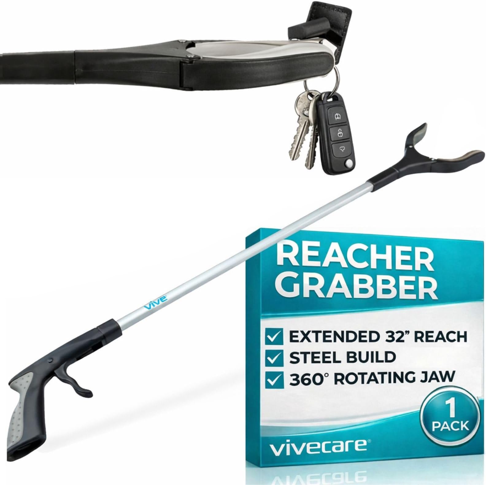 Vive Reacher Grabber 32" - Extra Long Mobility Aid - Rotating Hand, Heavy Duty Grip Arm - Reaching Assist Tool for Trash Pickup, Litter Picker, Garden Nabber, Disabled, Handicap Arm