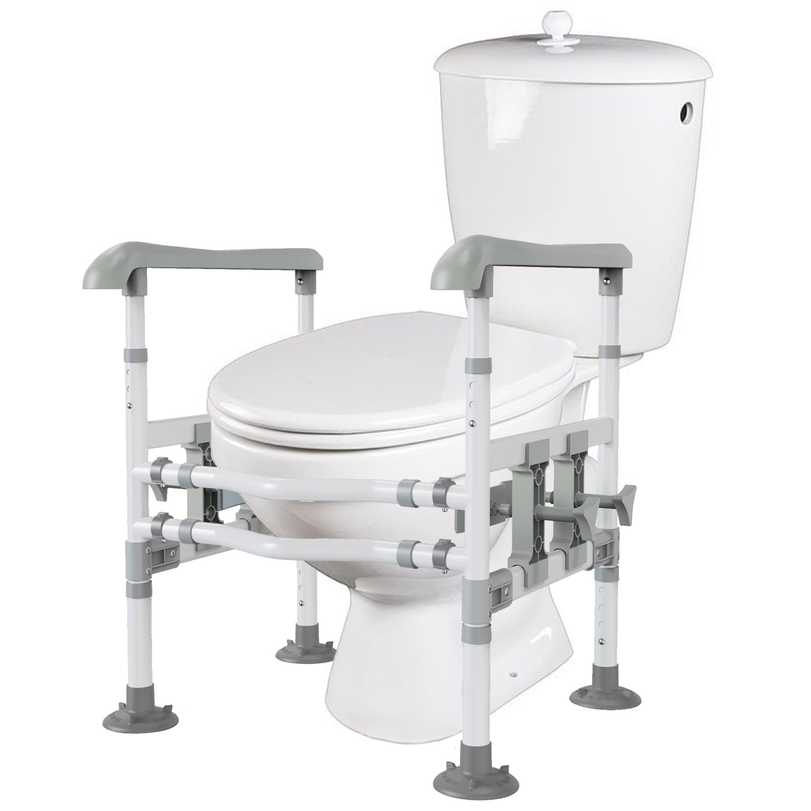 supregear Marco de Seguridad para Inodoro para Ancianos y Discapacitados, Altura y Ancho Ajustables, Asas Antideslizantes con Ventosas, Compatible con la Mayoría de Inodoros, Gris Claro