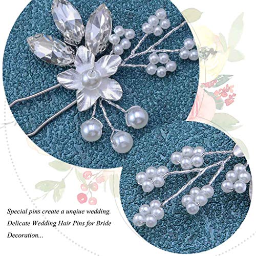 Heread Crystal Bride Wedding Hair Pins Silver Flower Bridal Head Piece Pearl Hair Accessories For Women And Girls (Pack Of 3) (A Silver) #TOP3