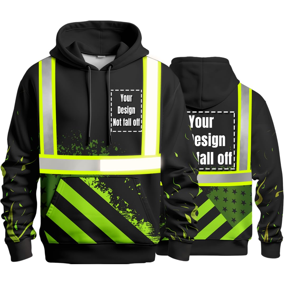 YOWESHOP High Visibility Reflective Safety Hoodie Customize Logo Protective Workwear Team Uniform (XL, Black green - Style 4)