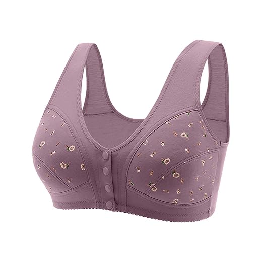 Daisy Bras for Older Women Front Closure Convenient Everyday Bras Mid Buttons Comfortable No Underwire Gathering Bras