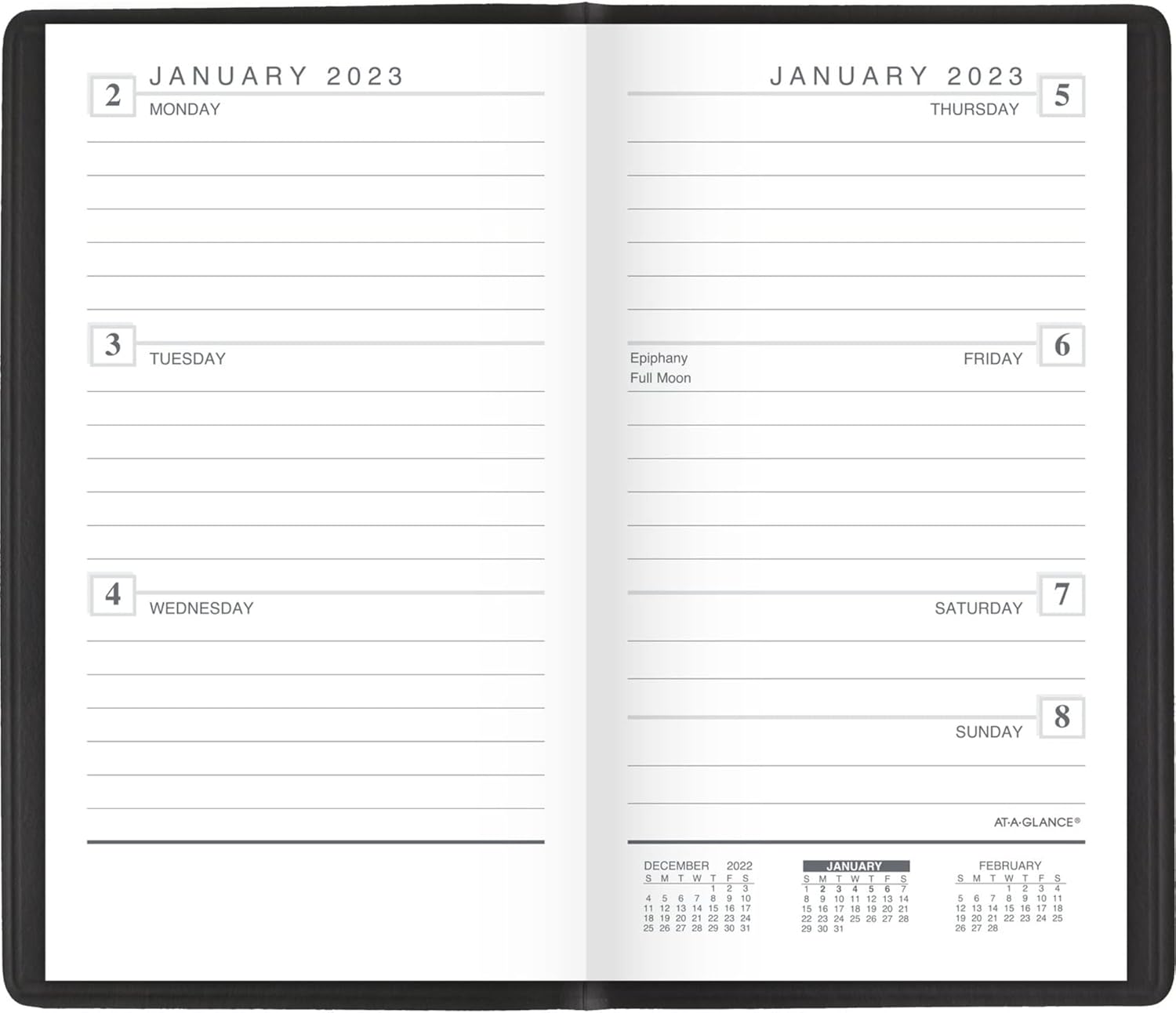 AT-A-GLANCE 2023 Weekly Pocket Calendar, Planner, 3-1/4" x 5-3/4", Pocket Size, Designer Cover, Black (7040205)
