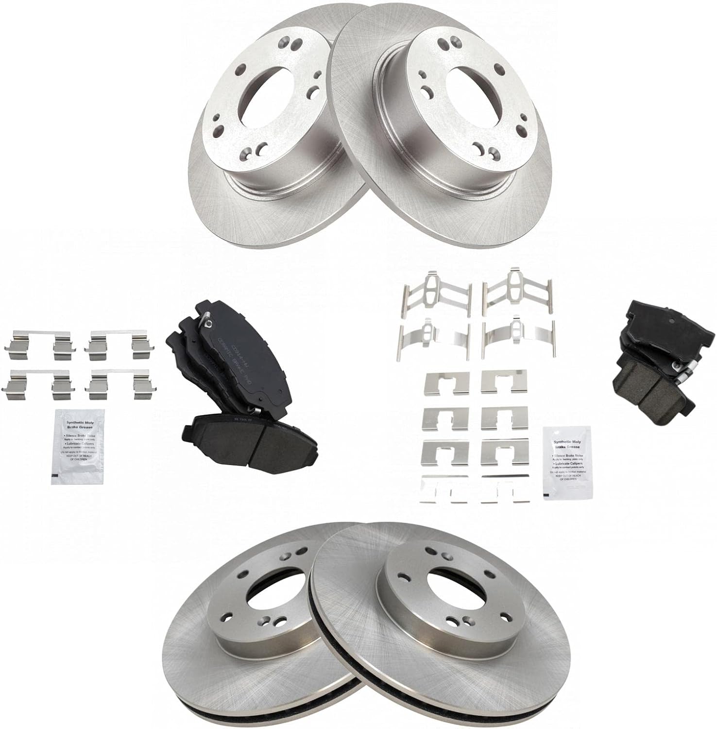 TRQ Front and Rear Brake Pad & Rotor Kit Brake Pads Brake Rotor Ceramic Compatible with 2003-2007 Honda Accord