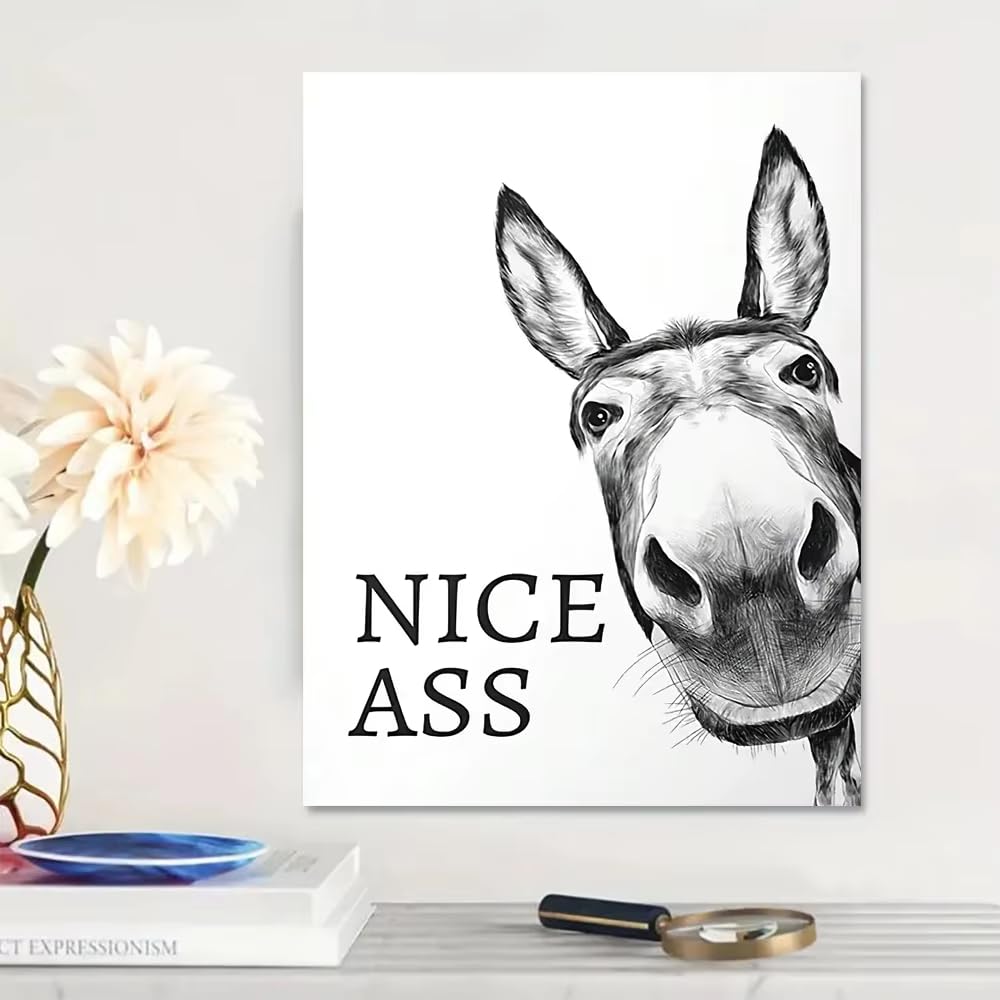IHHGNB Vintage Classic Funny Animal Wall Art Donkey Painting HD Canvas Print Poster for Home Bathroom Toilet Bedroom Decoration(70x90cm(26x35in)/No frame)
