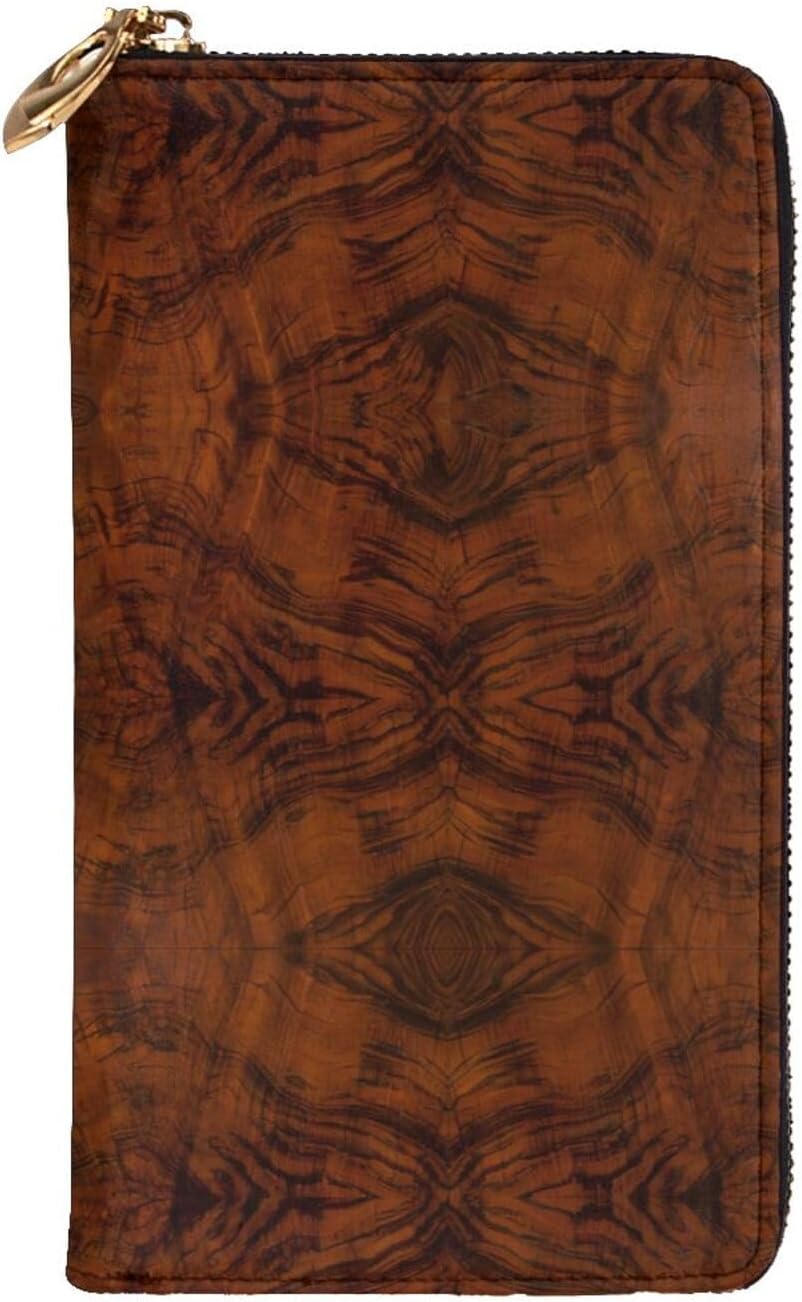 Stylish Red Wood Print Leather Wallet - Long Clutch for Women, Thin Bifold Checkbook Wallet with Coin Pocket - Image 2