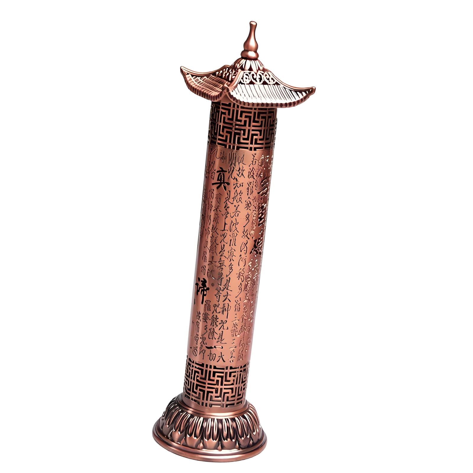 Artistic Cylinder Incenses Holder with Stable Base Buddhist Heart Sutras Carving Censers for Living Room or Offices Use Buddhist Scented Stove