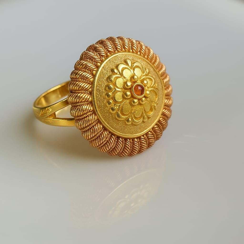 Adjustable Meenakari Cocktail Brass Gold Plated Ring-image-36