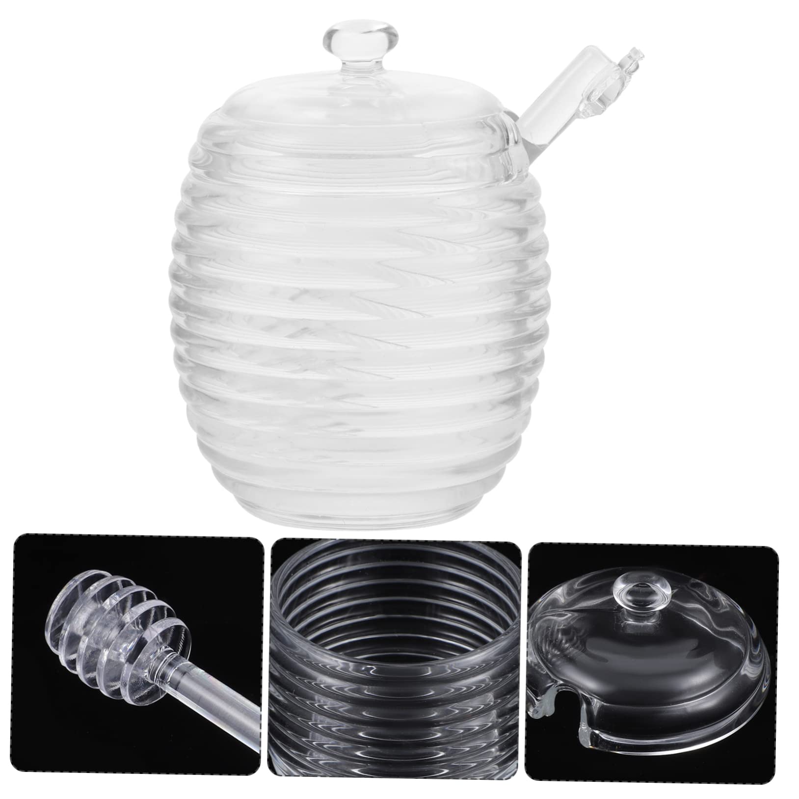 Luxshiny 1Set Transparent with Dipper Lidded Glass Honey Pot Container for Kitchen Honey Bottle for Storing Syrups Elegant Design Storage