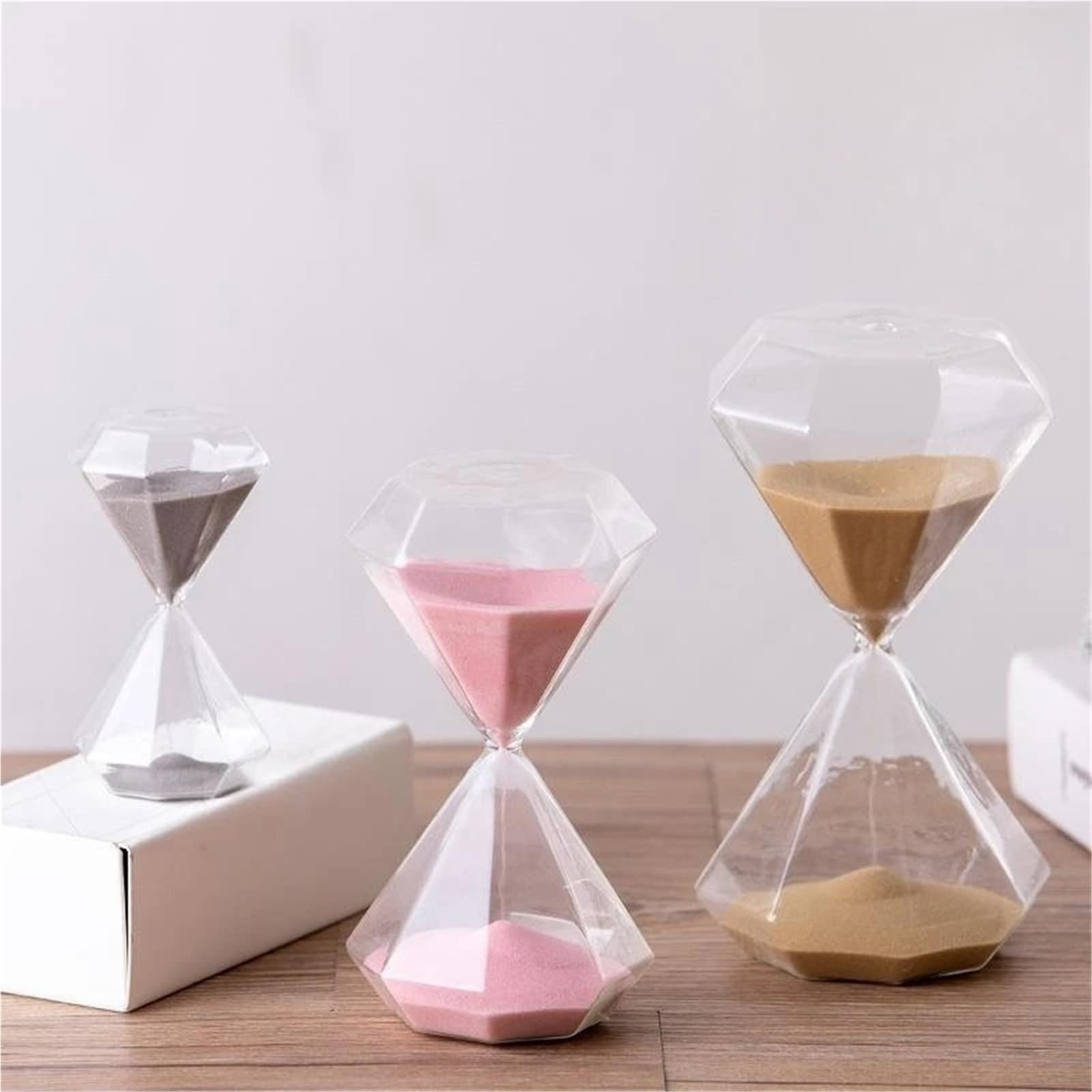 Reloj de Arena con Temporizador (2 Unidades) de Cristal Transparente, diseño Creativo de Diamante, Temporizador de Cuenta Regresiva para el hogar.
