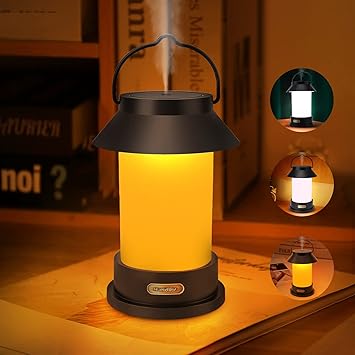 Pruk Vintage Lantern Humidifier with LED Light, Portable Humidifier with USB Charging, 400ml Water Tank with Long Working Hours, 2 Spray Modes with 3 Light Modes, Suitable for Office and Home