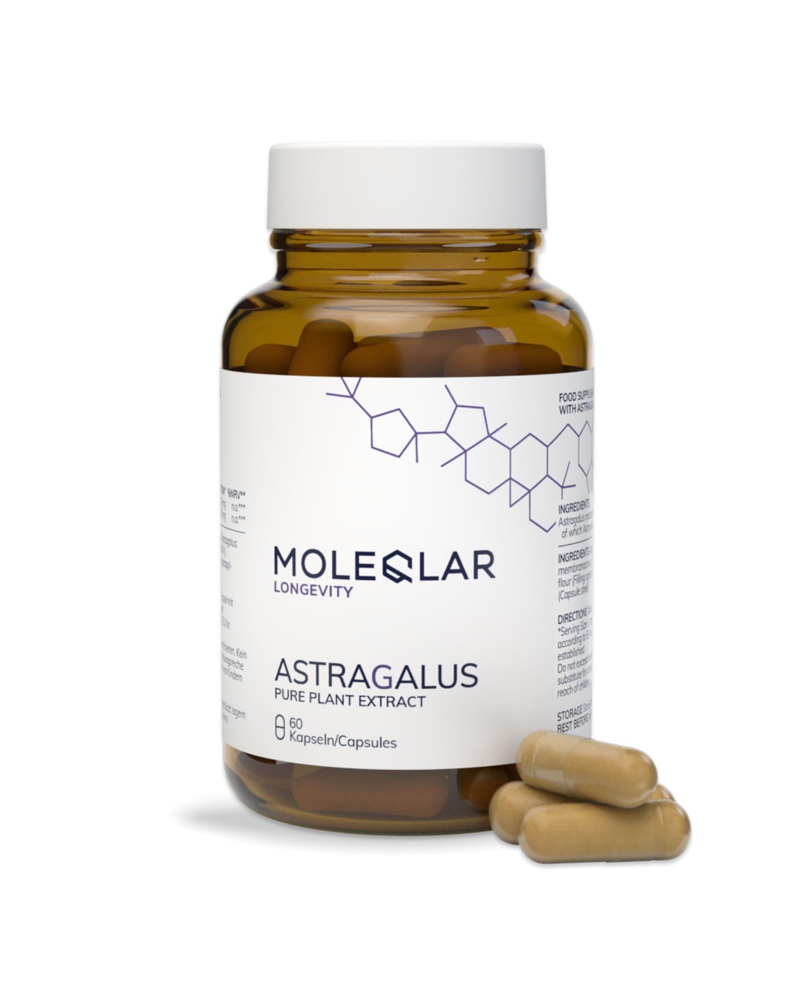 MoleQlar Astragalus Kapseln 60 Stück - 50 mg Astragalosid pro Kapsel - Traganthwurzelextrakt - Laborgeprüft und standardisiert