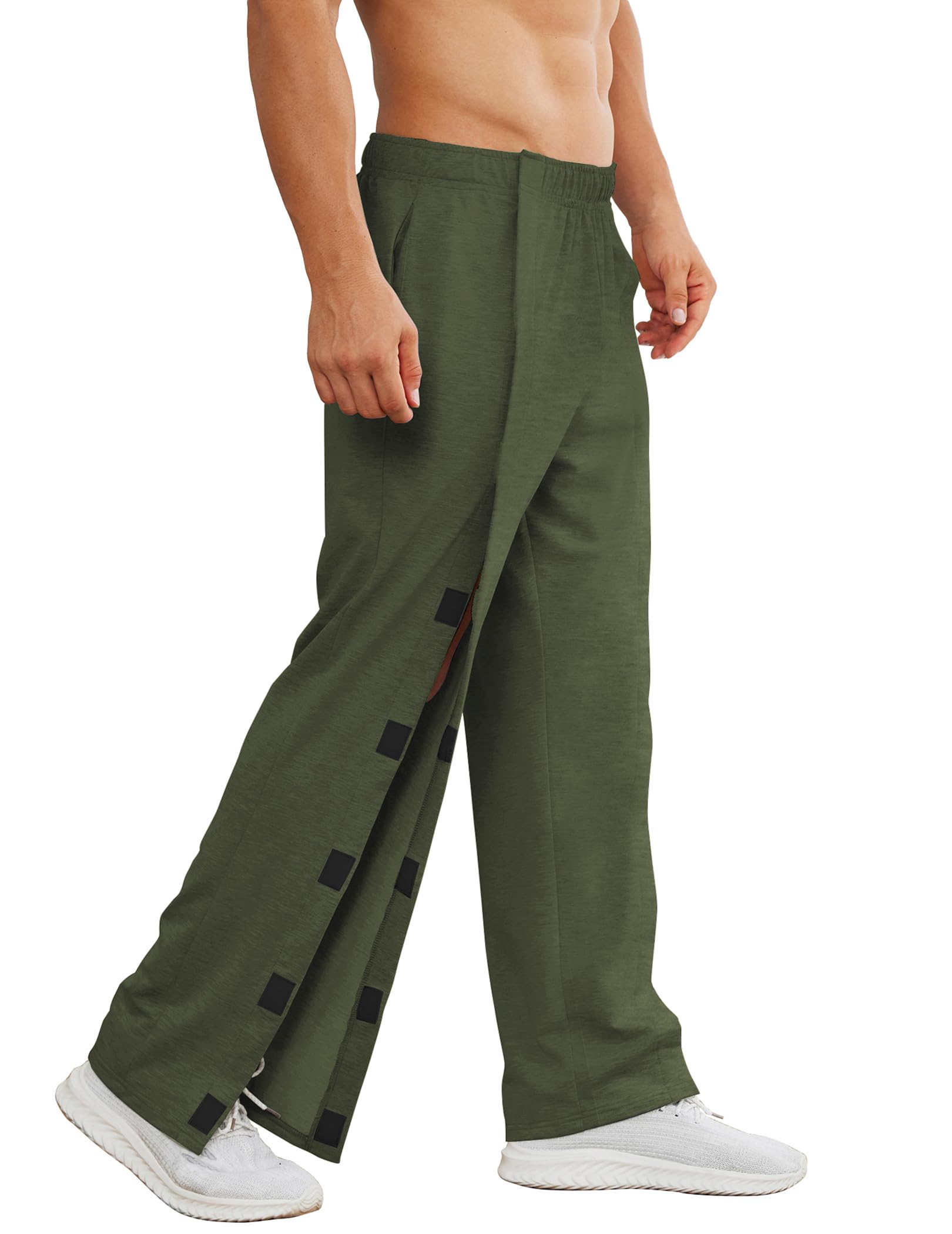 Deyeek Men's Tear Away Pants 2 Side Full Open Bottom Sweatpants Loose Fit Casual Adaptive Post Surgery Pants with Pockets