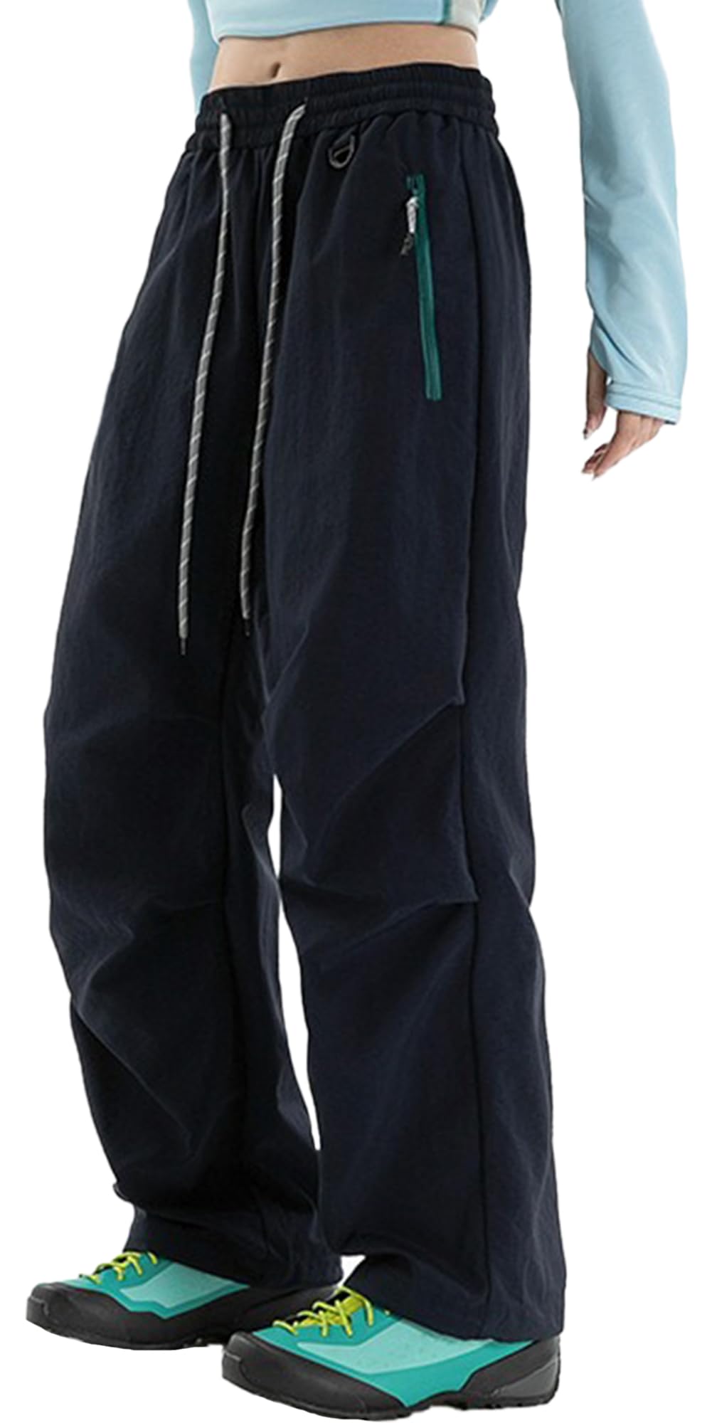 SEAUR Cargo Hose Damen Y2K Parachute Baggy Wide Leg Kordelzug Am Knöchel Hohtailliert Leicht Atmungsaktiv Mehrfarbig Wanderung Stadtoutfit Trekking