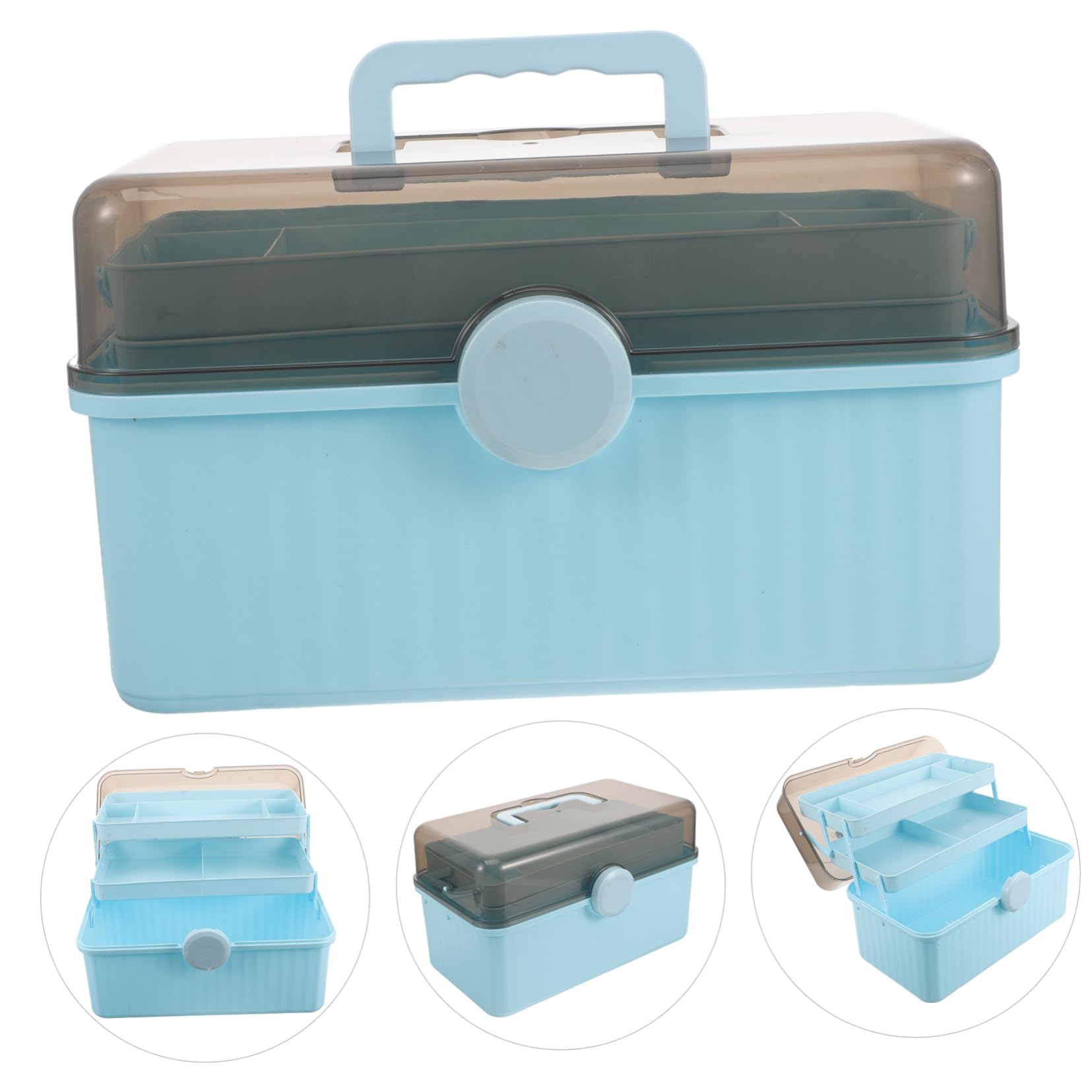Beavorty Caja Médica Portátil de Plástico Azul Diseño de Capas, Gran Capacidad y Estructura Resistente, Adecuado para Primeros Auxilios en Oficina y Viajes al Aire Libre Estilo Aleatorio