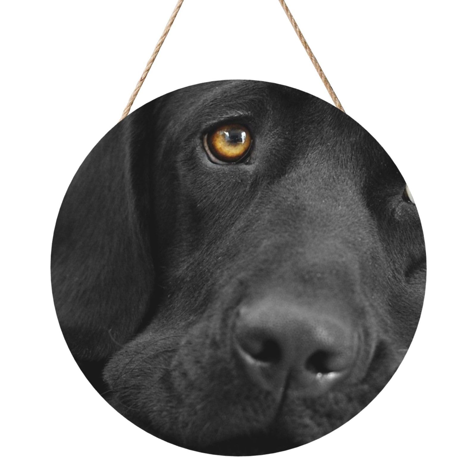 InOmak Black Labrador Dog, Round Wood Panel Painting 12 in, Wall Hanging Painting For Home
