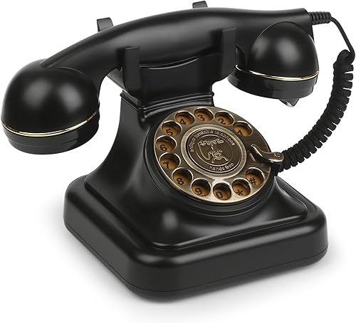 Sangyn Teléfonos rotativos retro para teléfono fijo clásico con cable, teléfono giratorio vintage antiguo con timbre apagado y función de