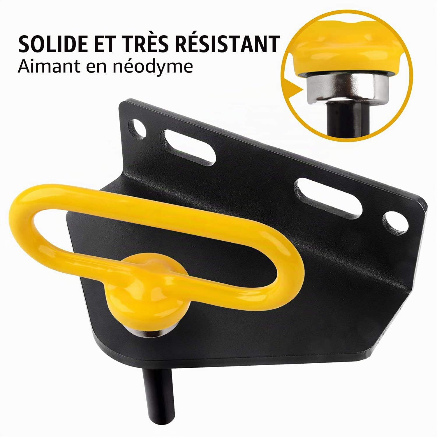 MISSION AUTOMOTIVE Broche d'attelage magnétique jaune - Broche d'attelage pour tondeuse à gazon et remorque - Aimant en néodyme ultra fort pour accrocher et décrocher d'une seule main