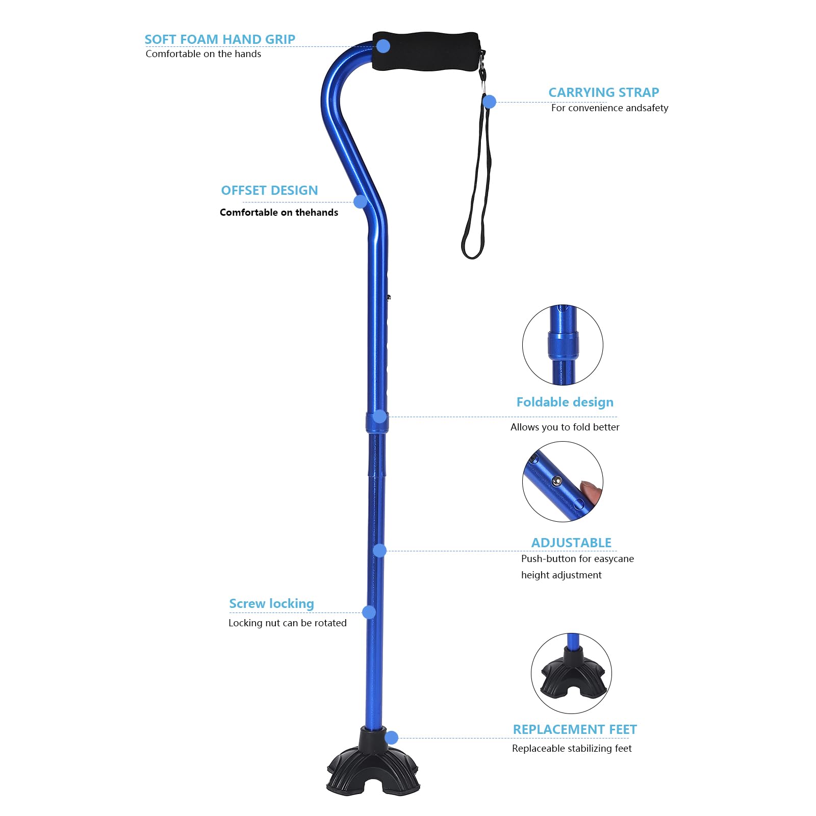 bastón para caminar YOKABOZE bastón plegable bastones ajustables y palo de aluminio ligero para hombres / mujeres bastón de ayuda para movilidad de equilibrio (negro)