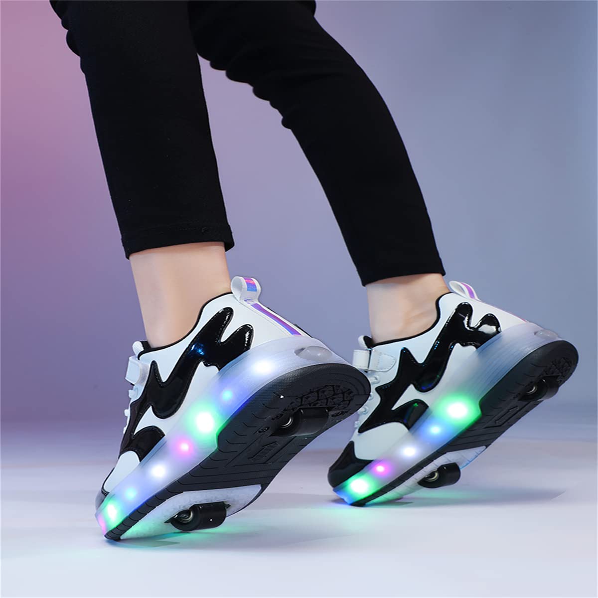 Kinder LED Licht Skateboardschuhe mit Rollen Drucktaste Einstellbare Inline Skates Outdoor Sport Fitnessschuhe