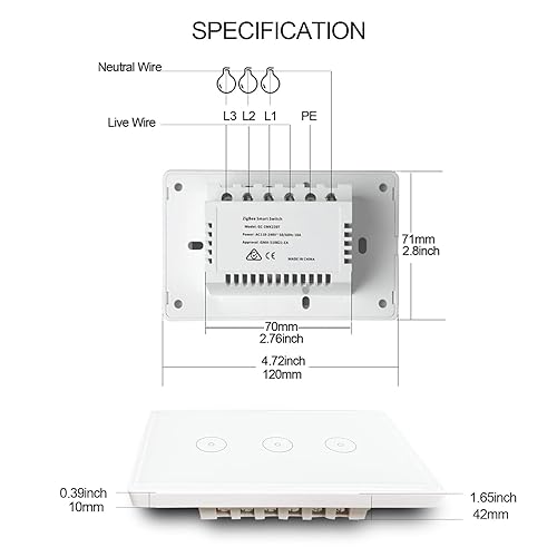 Miniatura 11 de Zigbee - Interruptor de luz de pared táctil inteligente, control de aplicaciónvoz, visión nocturna, requiere puerta de enlace Tuya (blanco, 3 bandas