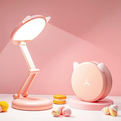 One Fire Cute Desk Lamp Pink Dorm Lamps for College Girls Foldable Portable Rechargeable Dimmable Cute Cat Lamp Kawaii Room Decor,College Dorm Decor for Girls Pink Classroom Essentials - Pink