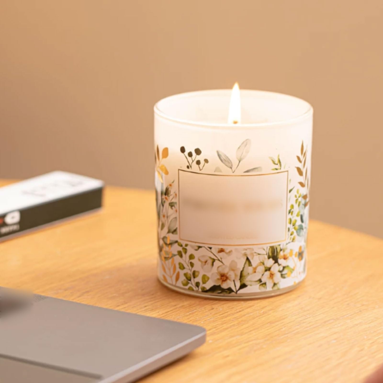 Exquisito Velas de vidrio con tapa hechas con cera de soja y aceites esenciales, vela perfumada reutilizable for vacaciones en casa, relajación y Spa meloso(Woody Floral)
