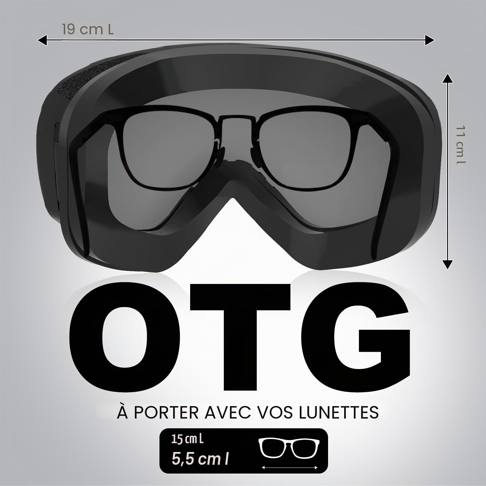 Masque de ski pour hommes, femmes et adolescents, anti-buée, masque de ski d'hiver avec étui à lunettes portable