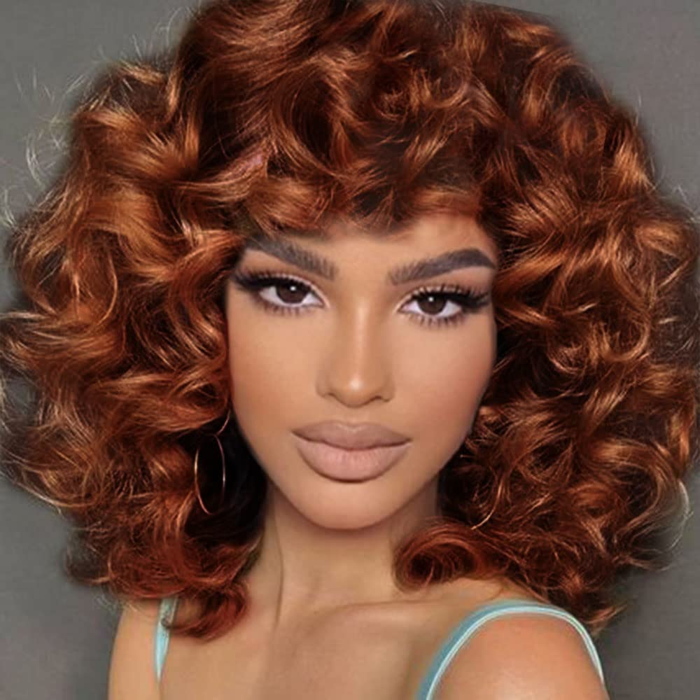 AIDUSA Big Curly Wigs for Black Women Synthetic Loose Curly Wigs with Bangs 14 Inch Auburn Brown Short Wigs Synthetic Hair Natural Wigs for Women (Copper Auburn) AIDUSA Big Curly Wigs for Black Women Synthetic Loose Curly Wigs with Bangs 14 Inch Auburn Brown Short Wigs Synthetic Hair Natural Wigs for Women (Copper Auburn)