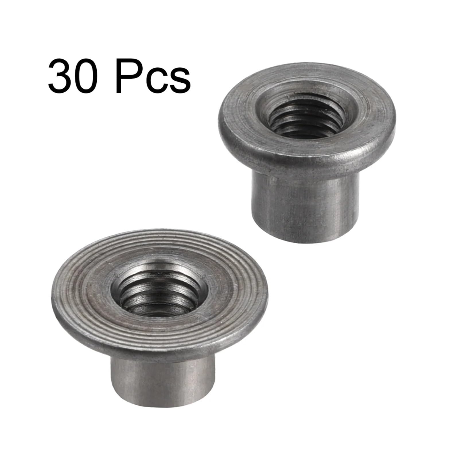 30 tuercas en T de acero al carbono M8 M10 for conexión de muebles, inserto de brida de base redonda(M8x17.9x3mm)