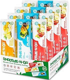 Smoothie-N-Go Freeze Dried Fruit Smoothie Mix Powder, Variety Pack – Healthy Snacks, Plant Based, with Real Fruits & Veggies, Vitamins & Fiber, Superfoods, Gluten Free, Low Calorie, Non-GMO, No Sugar Added (Pack of 12)