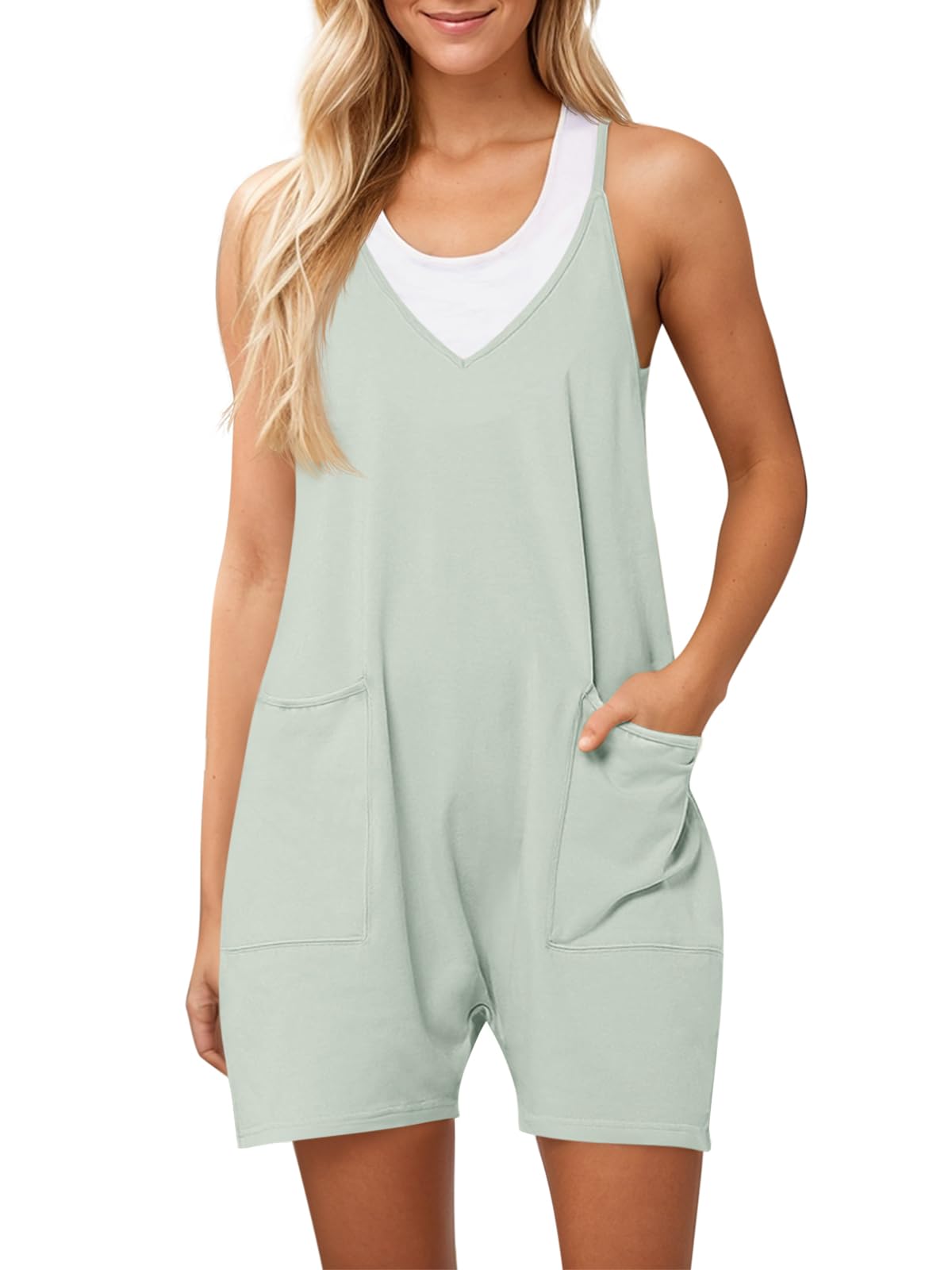 Ebifin Tuinbroek voor dames, werkbroek, zomer, losse overall, jumpsuit, mouwloze tuinbroek met grote zakken., donkergrijs, S
