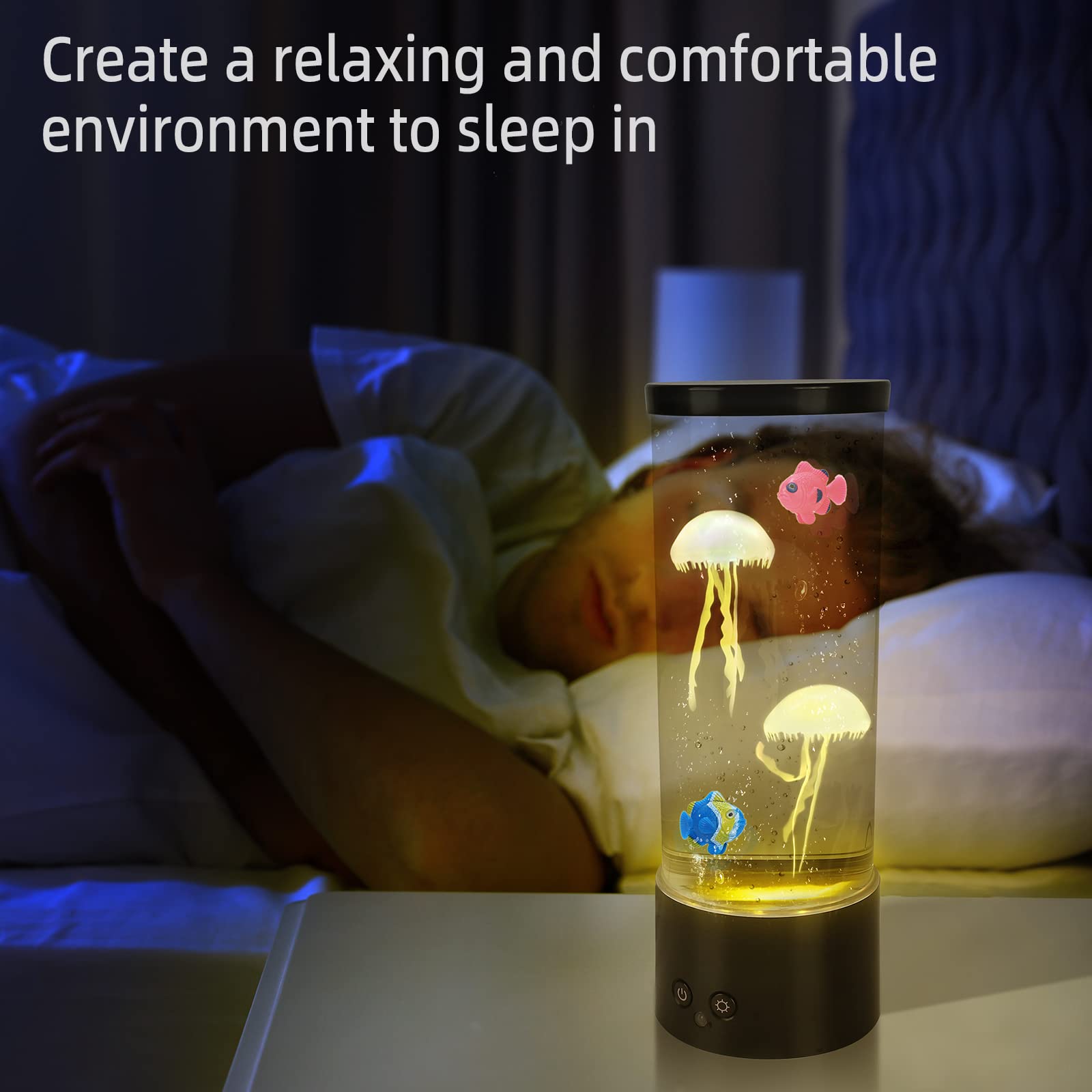 PINPON Lámpara de medusa artificial que cambia de color con opción de alimentación USB y batería, 4 modos de iluminación, lámpara de acuario con control remoto, luz de estado de ánimo para relajarse
