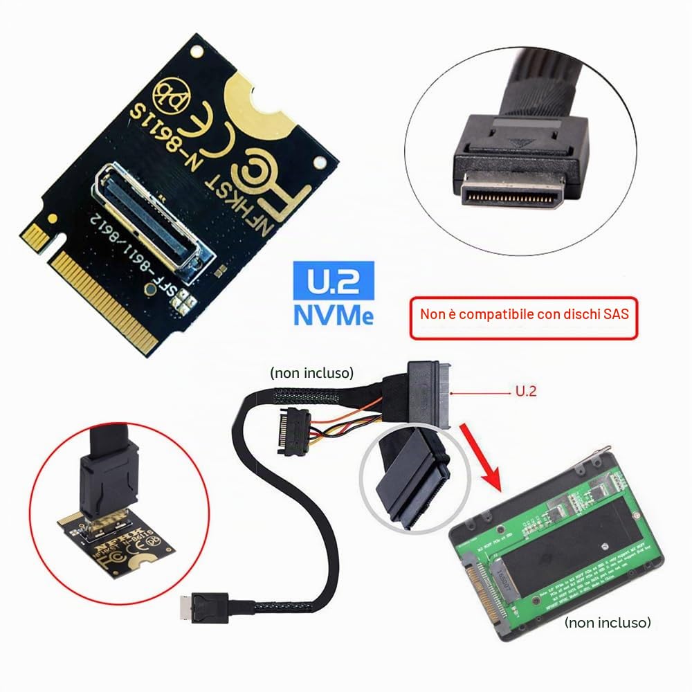Adattatore host verticale 2230 PCI-E4.0 M.2 M-Key a Oculink SFF-8612 SFF-8611 per NVME U.2 SSD eGPU, NF-SF-023-2230MM