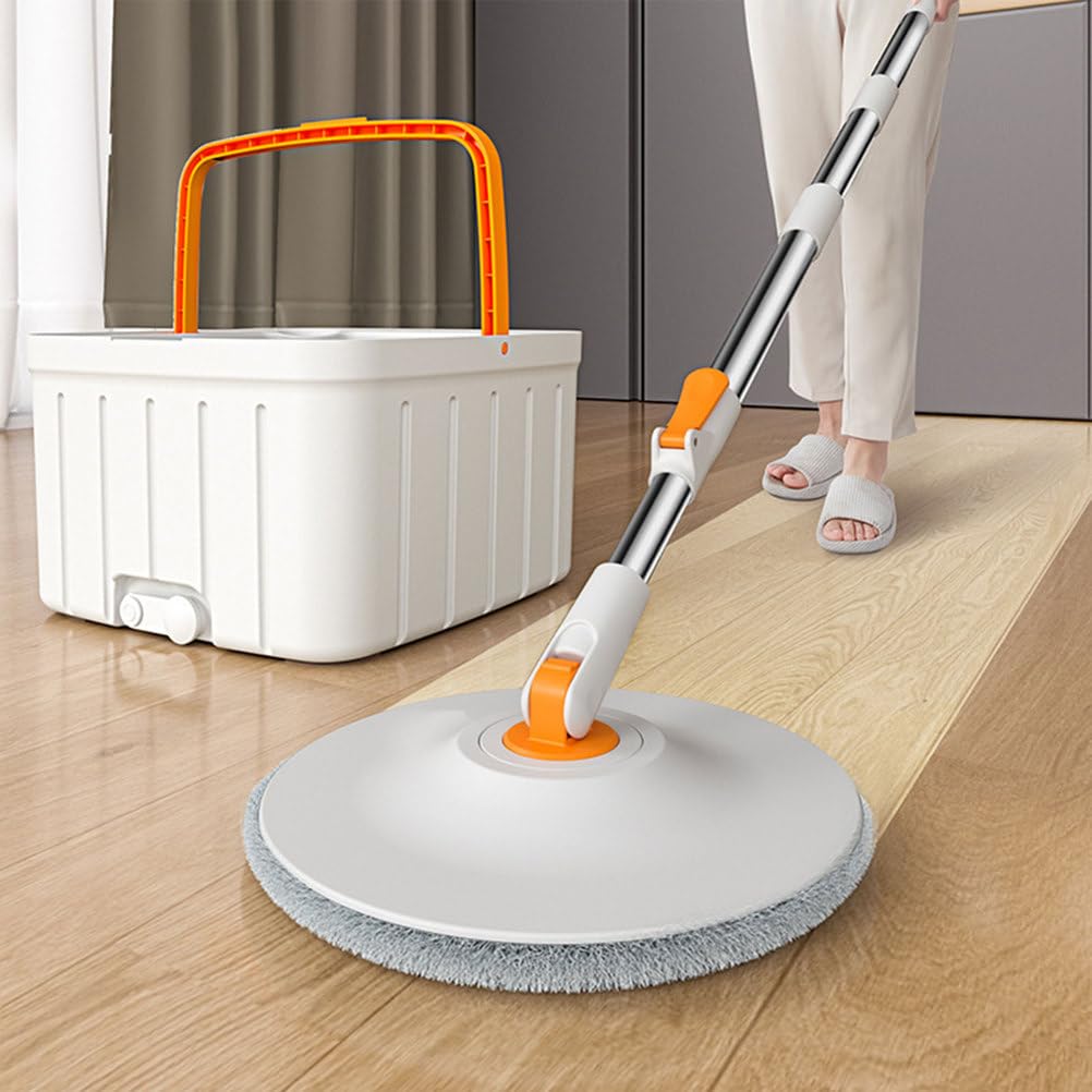 Fregona giratoria y Cubos con Juegos de escurridor, diseño de Doble Compartimento, 6 recambios de mopas de Microfibra y 2 Postes Ajustables, Kit Completo de Limpieza de Suelos