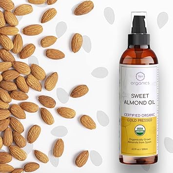 T&H Organics 100% Organic Cold Pressed Sweet Almond Oil | USDA Certified | For Anti hair fall , skin care and massage | 200 ml