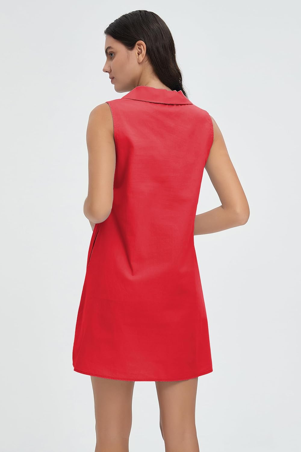 Womens Sleeveless Shirt Dress V Neck Collared Shift Flowy Mini Tank Dresses with Pockets - Image 7
