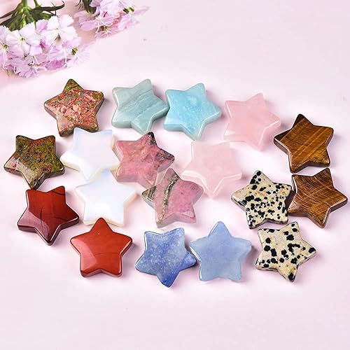 JIC Gem Piedras de cristal de estrella natural de 1.2 pulgadas, piedras preciosas mixtas en forma de estrella para bricolaje, meditación y