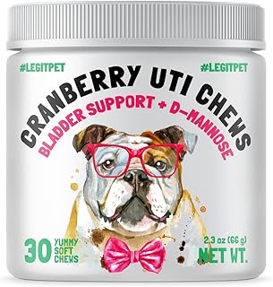 Cranberry UTI Chews for Dogs Bladder Suppot + D-Mannose Supports Kidney Urinary Tract and Bladder Health Natural Cranberry Wellness Supplement Immune System Booster Natural Pet Antioxidant 30 Chews