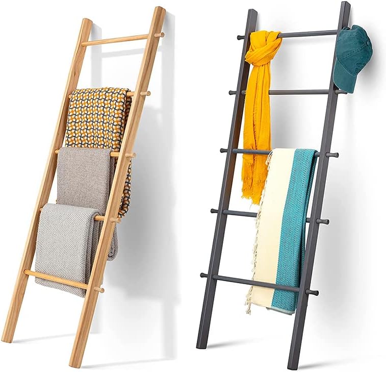 5 Ft Wooden Blanket Ladder Farmhouse – Quilt Ladder for Bedroom | Wood Ladder Decor | Decorative Ladder for Blankets – Easy to Assemble | Wooden Ladder for Blankets | Farmhouse Ladder Blanket Holder