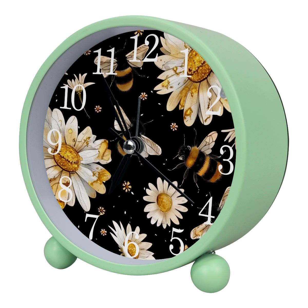 Luoweisi Alarm Clock Bee Daisy Flower, Silent Non-Ticking with Night Light