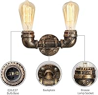 Vista 2 de NIUYAO Aplique de pared retro industrial Steampunk, lámpara de pared estilo tubo de agua de metal lámpara de pared lámpara de pared en bronce