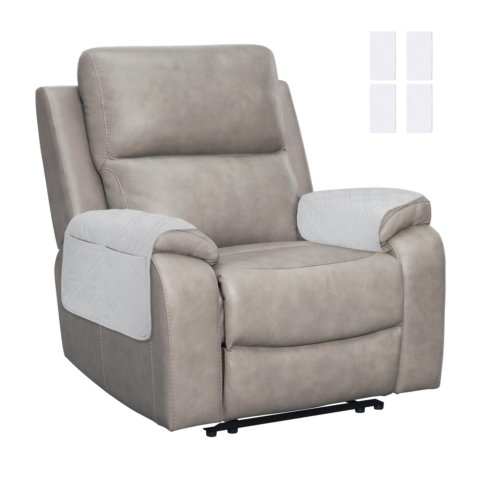sourcing map 2Pcs Sofa Armrest Covers, Armchair Covers with Side Storage Pocket Waterproof Recliner Chair Protector Anti-Slip Couch Arm Headrest Protect for Home Living Room, Pure White
